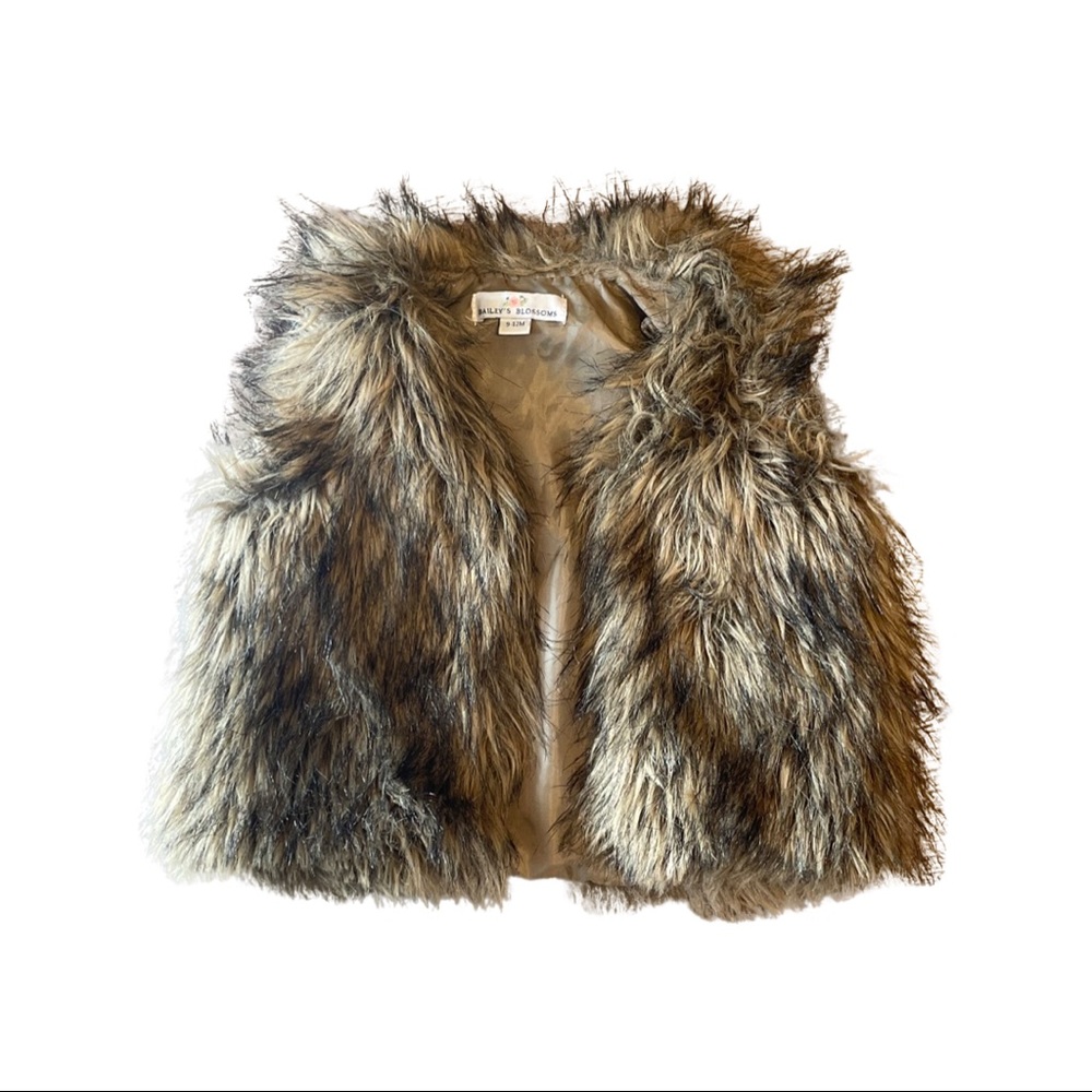 Kids Faux Fur Vest in Brown -